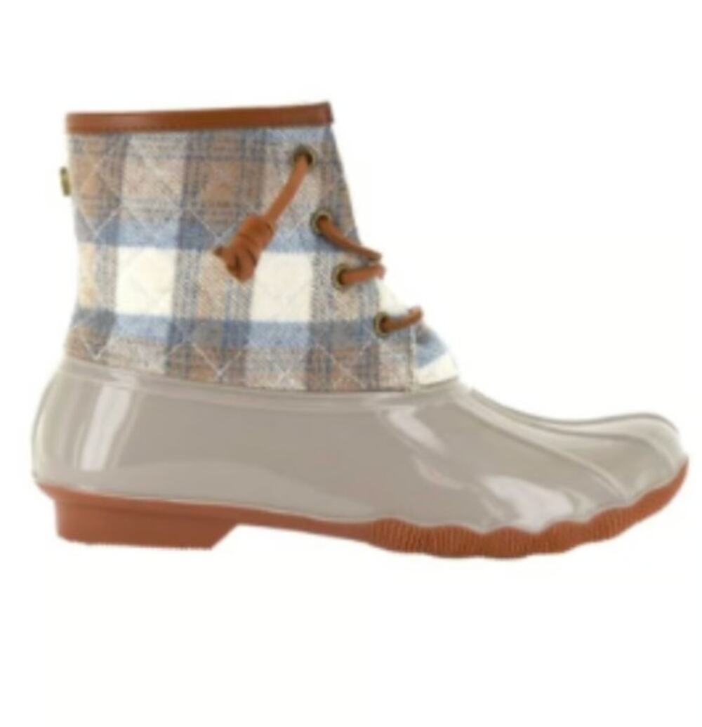 Seven7 NWOB Women's Wool Goose Fleece Lined Non-slip Plaid Duck Boot 8.5 Beige